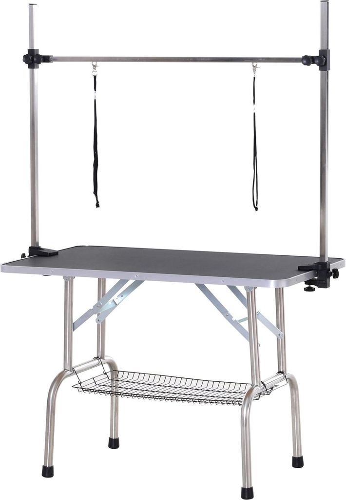 Trimmtisch Tierpflegetisch Schertisch Pflegetisch Mit Unterkorb Für Hunde Höhenverstellbar Klappbar Edelstahl Metall Schwarz 107 X 60 X 170 Cm
