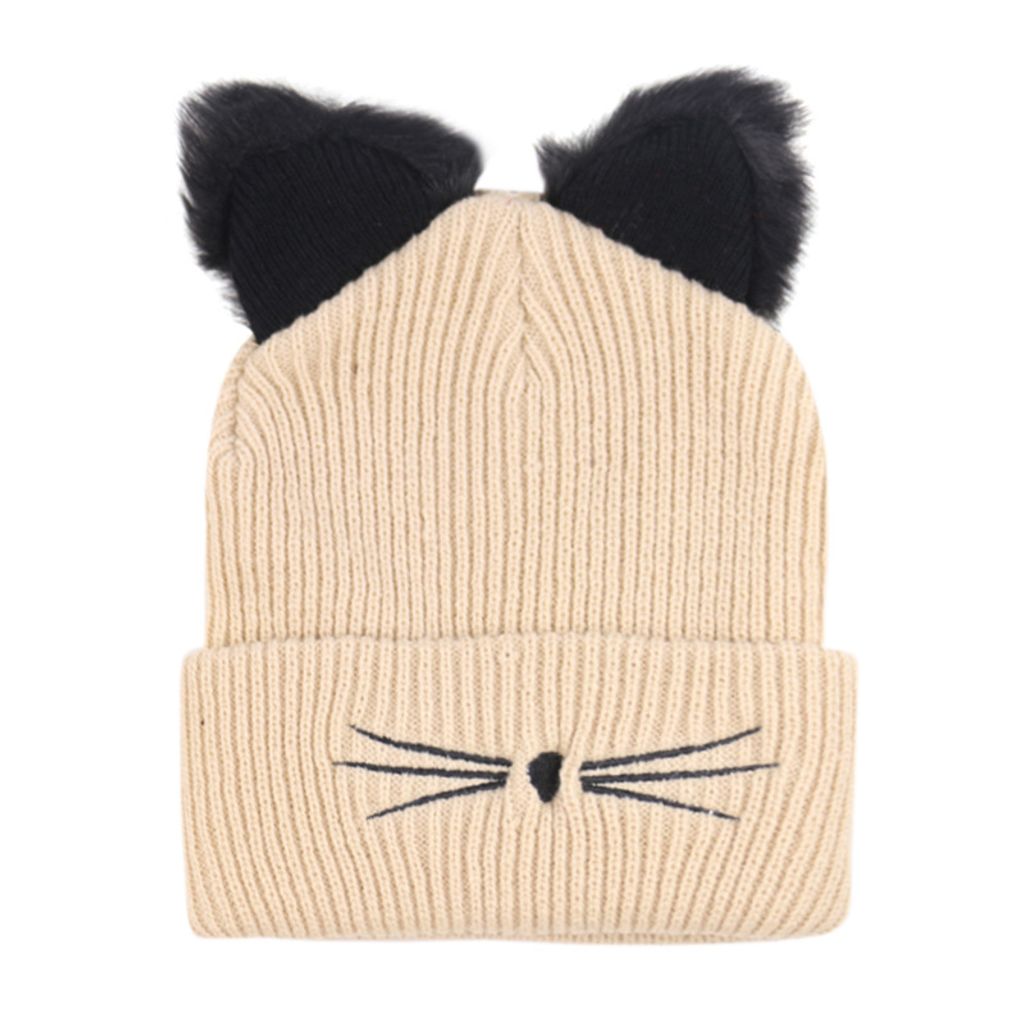 Damen Mütze Beanie Wintermütze mit Katzenohren Wintermütze warme Strickmütze Elastisches Hüte für Frauen Mädchen 
