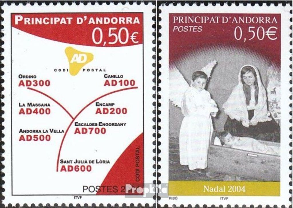 Briefmarken Andorra - Französische Post 2004 Mi 622,624 postfrisch Postleitzahlen