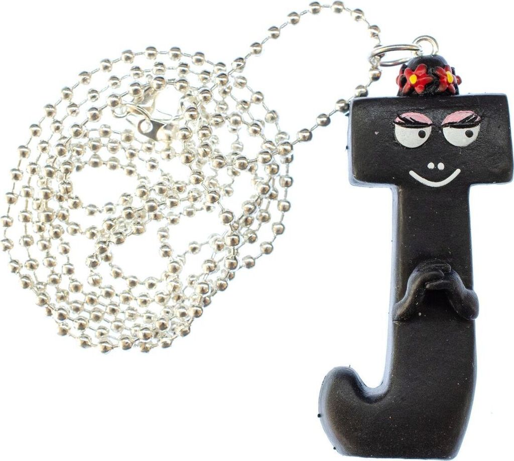 J Barbapapa Kette 80cm Miniblings Anhänger Buchstabe Initiale Barbamama Schwarz