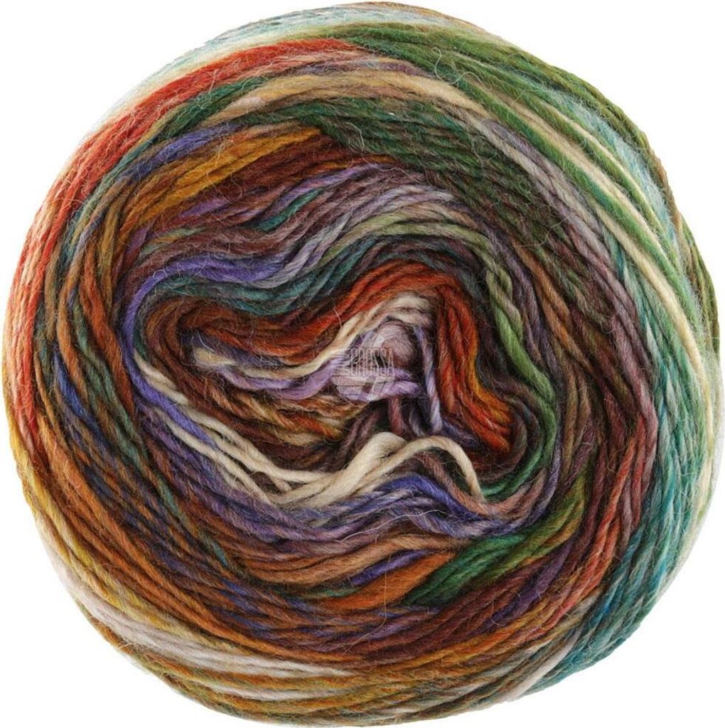 A ball of yarn with multiple colors.