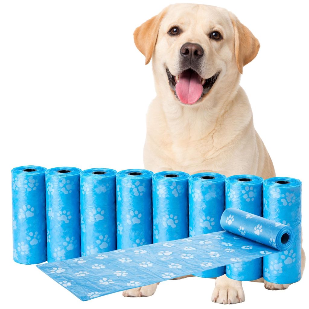 Ale-commerce Hundekotbeutel 8 Rollen Blau 120 Beutel Reißfest Antigeruch Hundebeutel mit Pfotenmuster Passend Für Kotbeutelspender Kotbeutel