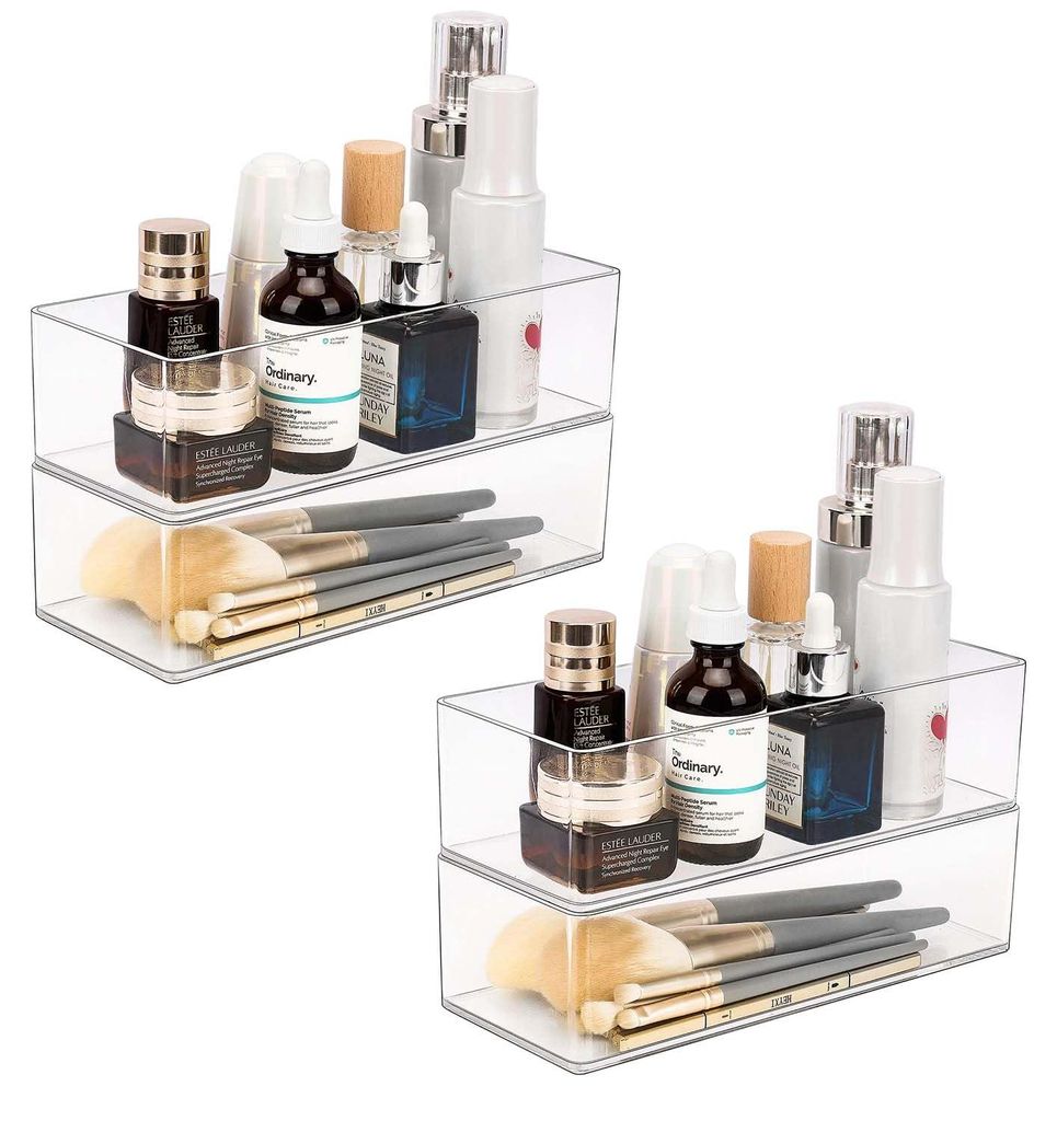 Acryl-Organizer, 4er-Set transparente Aufbewahrungsboxen für Kosmetikartikel, Schmuck und Bürobedarf, stapelbar, für Schminktisch, Arbeitsplatte...