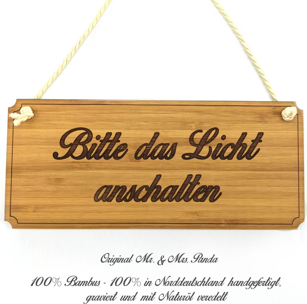 Mr. & Mrs. Panda Türschild Holz Bitte das Licht anschalten - Geschenk, Infotafel, Wegweiser, Landhaus, Praxisschild, Schild, Shabby, Graviert, Dek...
