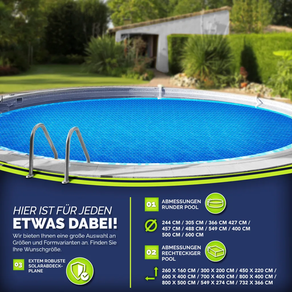 tillvex® Premium telo solare per piscina 400 µm Rettangolare 800x400 cm | telo solare termico tagliabile a misura | telo solare copertura solare | telo solare per riscaldamento piscina telo solare per riscaldamento acqua - 6