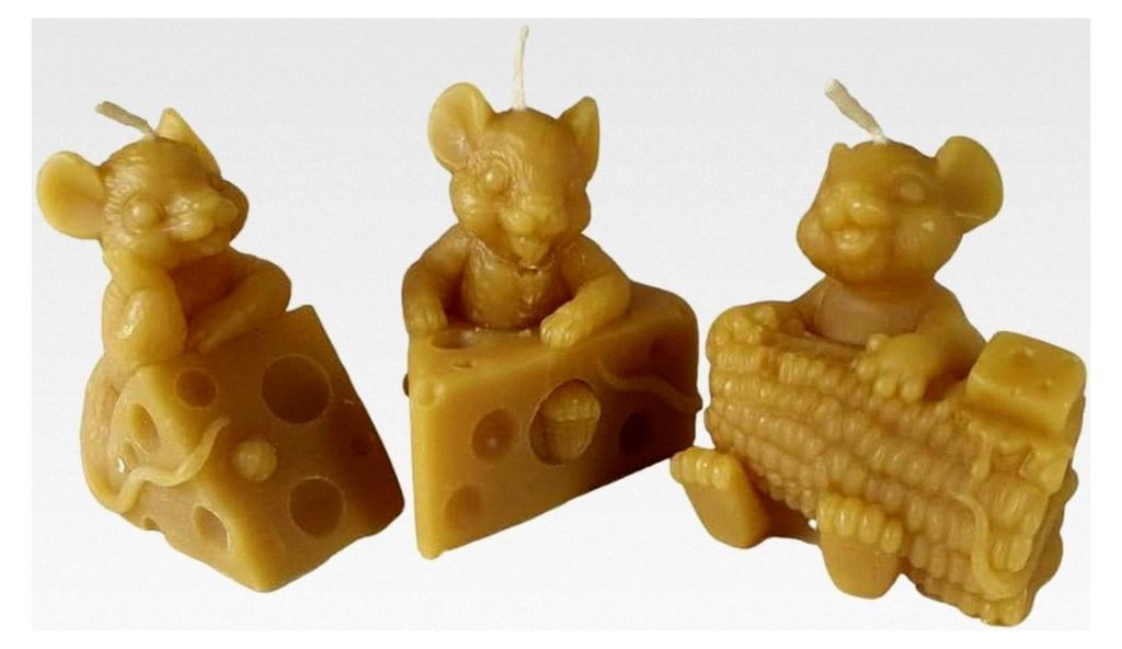 Mäusekerzen 3er Set 6 cm – handgegossene Figurenkerzen aus 100% Bienenwachs
