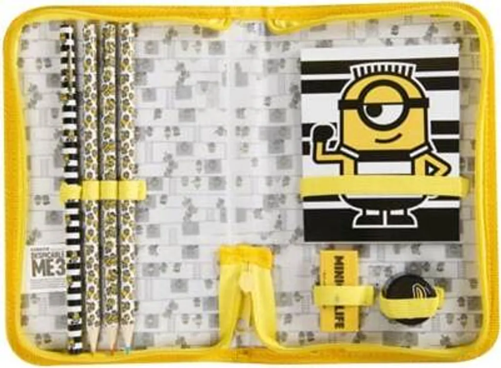 Trousse à crayons Minions 8 pièces en tissu résistant jaune et bleu