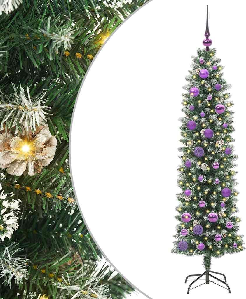 Künstlicher schlanker Weihnachtsbaum Grün und Weiß 150 cm