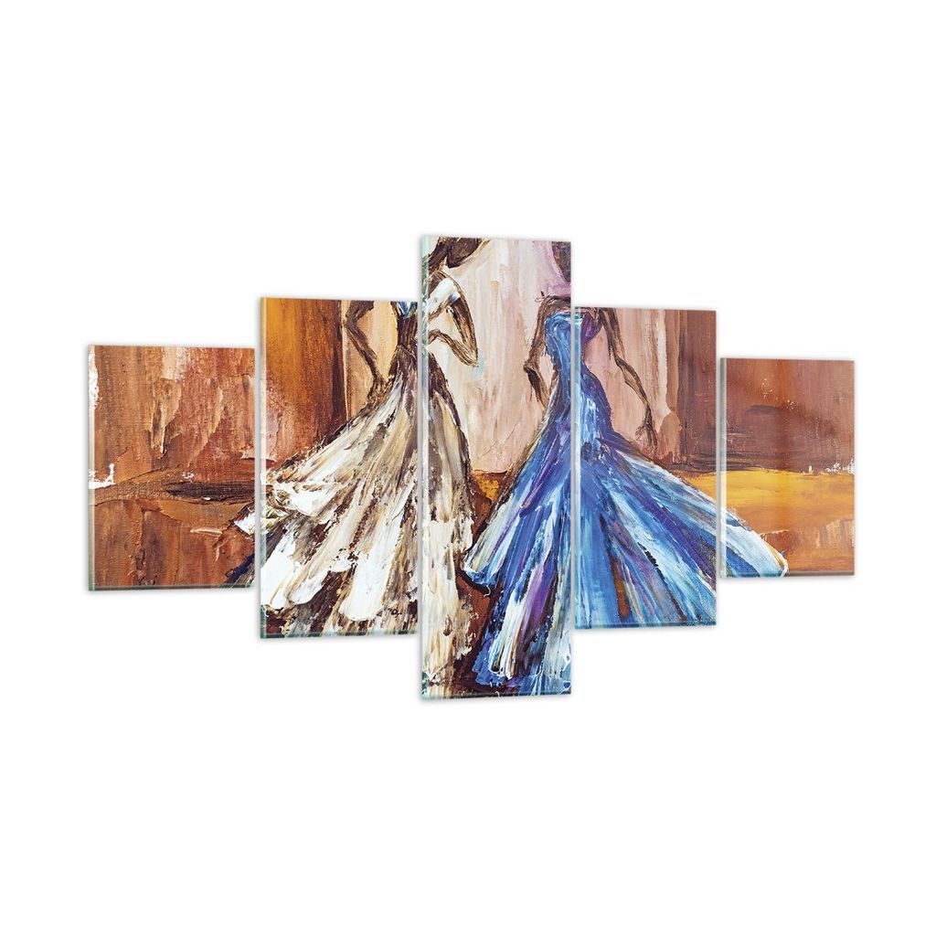 Bilder auf glas - 5 Teile - Frauen Kleider Öl - 125x70cm - Glasbilder - Wandbilder - Bilder - zum Aufhängen bereit - Wanddekoration aus Glas - Gl...