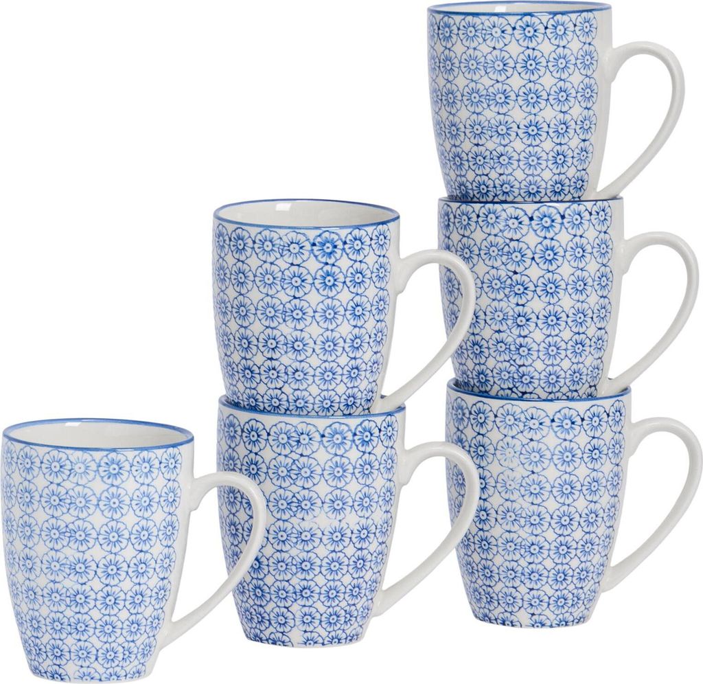 Nicola Spring Nicola Spring Handbedruckte Tasse – 330 ml – Marineblau – 6er-Pack