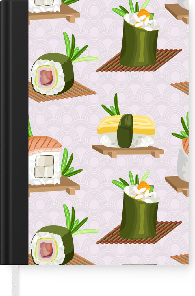 MuchoWow Notizbuch Tagebuch Haushaltsbuch Notebook A5 Muster - Lebensmittel - Sushi - Japan - Notizblock - Notizheft - Notebook - Schreibblock - ...