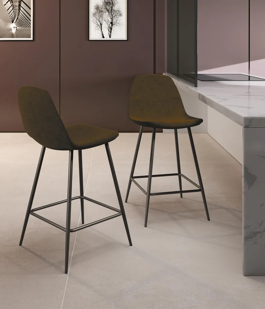 Lot de 2 Tabourets de Bar Brigitte Marron en Simili Cuir Design Industriel