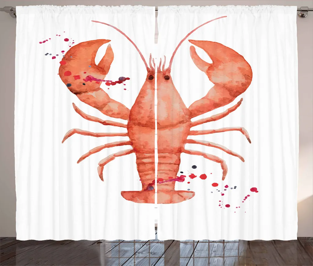 ABAKUHAUS Tenda rustica Hummer, frutti di mare freschi biologici, tende universali per soggiorno con passanti e ganci, 280 x 245 cm, vermiglio e bianco