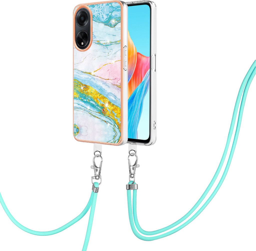 Handykette Hülle für Oppo A98 Muster TPU Schutzhülle mit verstellbarem Tragegurt Türkis