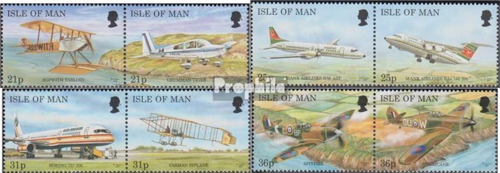 Briefmarken GB - Isle of Man 1997 Mi 722-729 Paare (kompl.Ausg.) postfrisch Flugzeuge