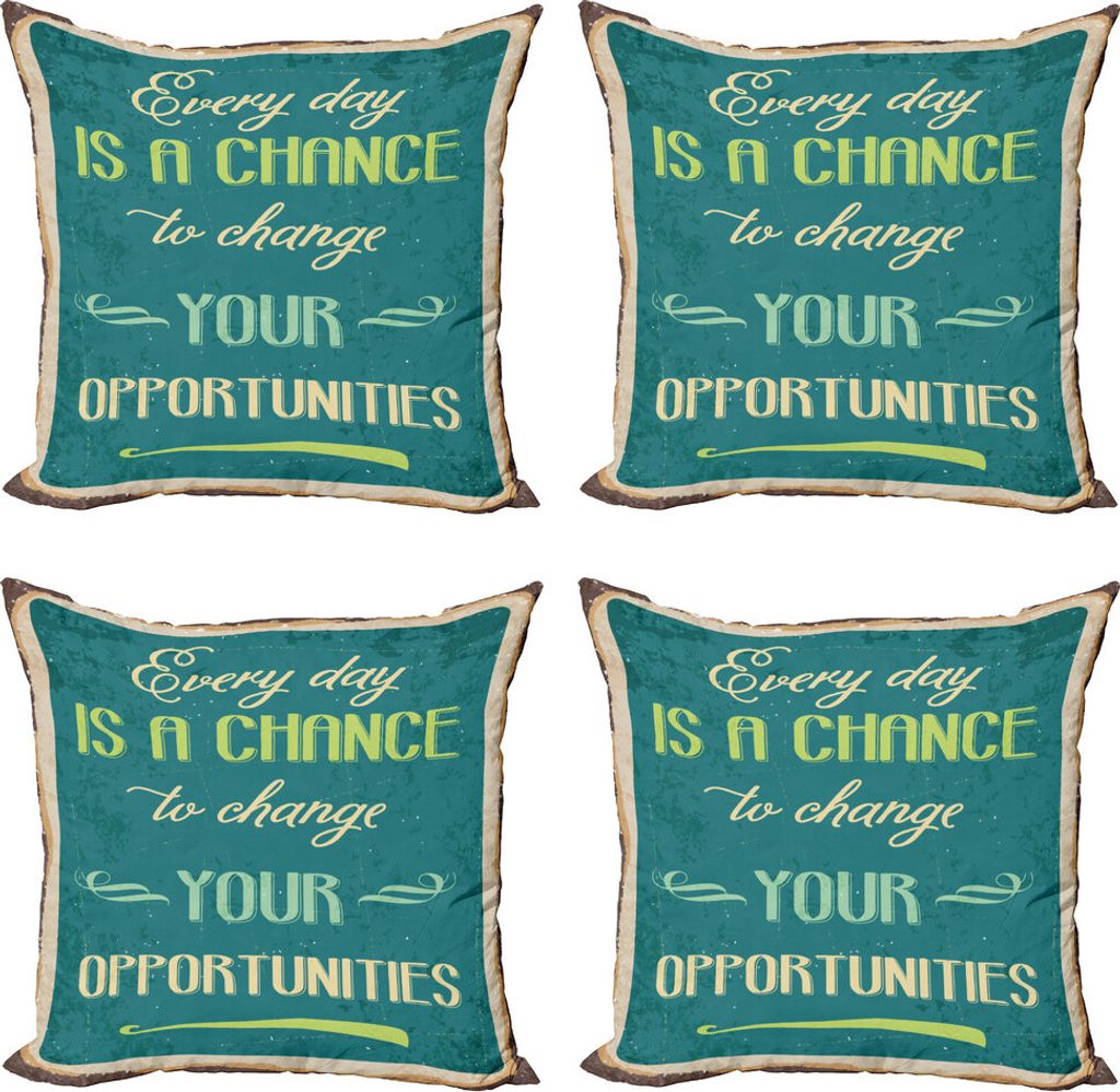 ABAKUHAUS Lebensstil Kissenbezug Set (4 Stück), Motivation Retro Plakat, Moderner Doppelseitiger Digitaldruck, 45 cm x 45 cm, Jade-Grün-Tan