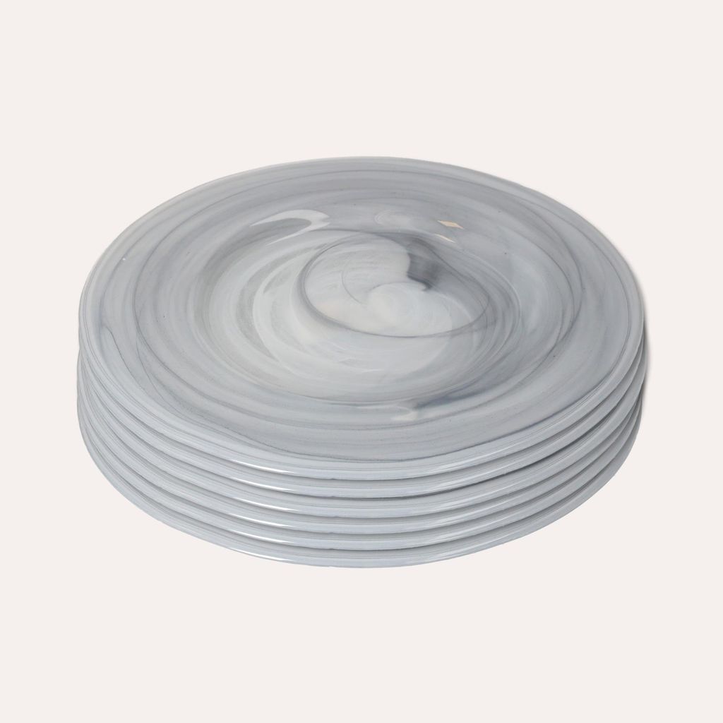 KEYHOMESTORE | Set mit 6 Speisetellern aus schattiertem, grauem Alabaster