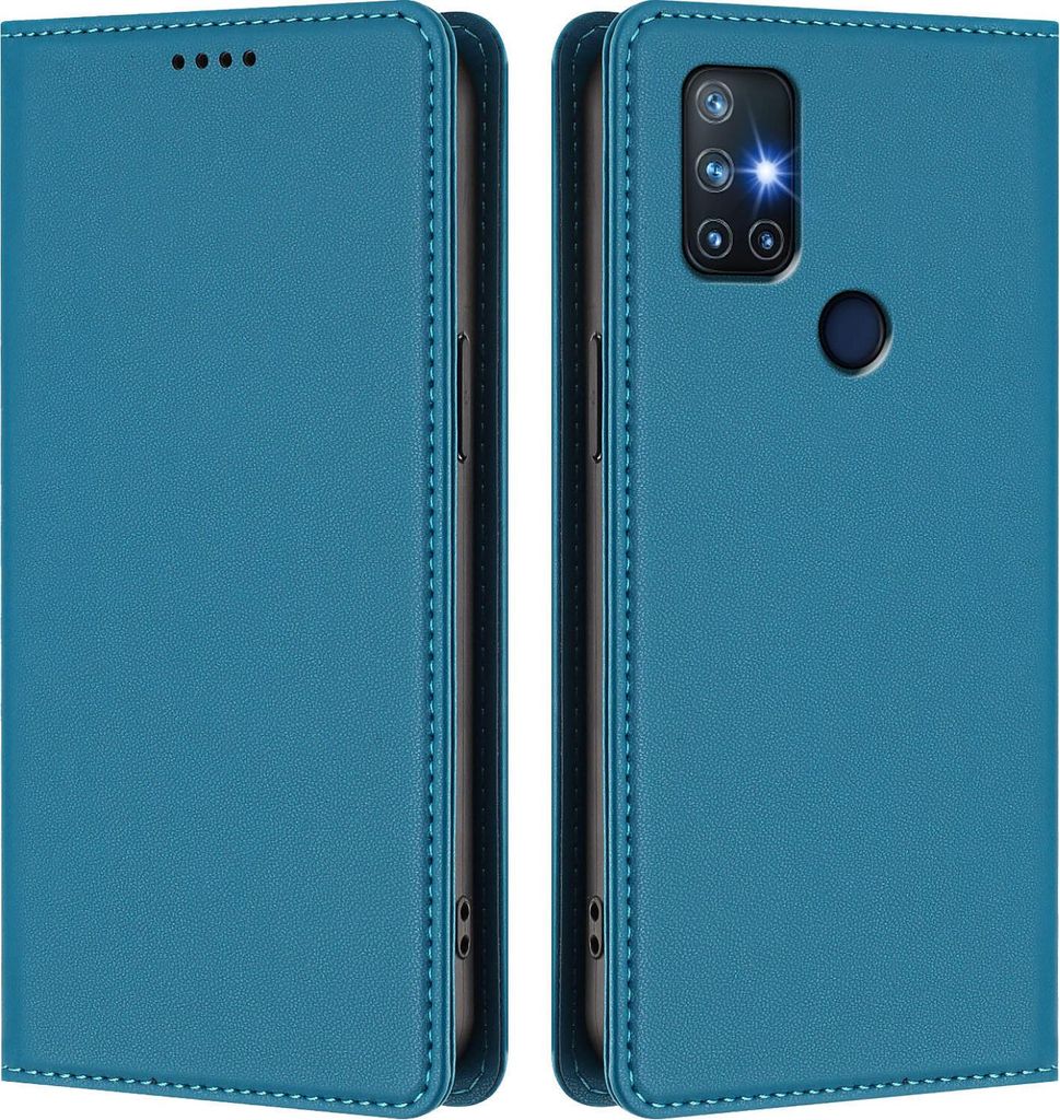 Handyhülle für OnePlus Nord N10 5G, Kunstleder Klapphülle Stoßfeste Magnetische Hülle mit Ständer Blau