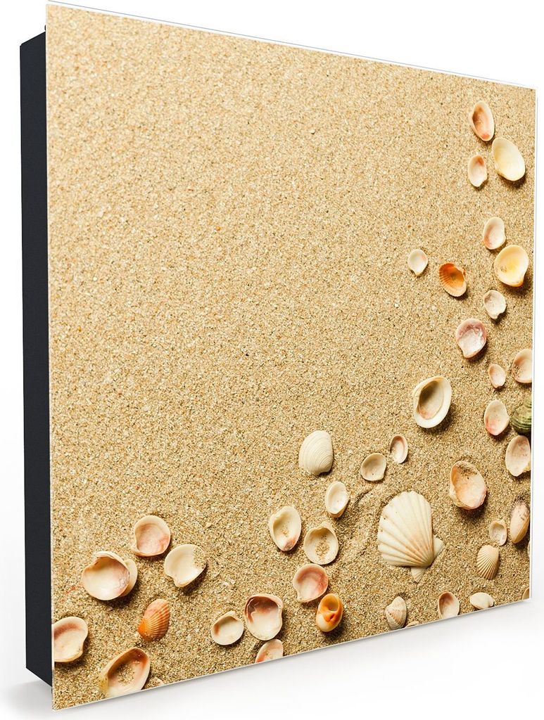 Nachbildung-Schlüsselkasten, Magnetpinnwand und Memoboard mit Glasfront Motiv Muscheln im Sand