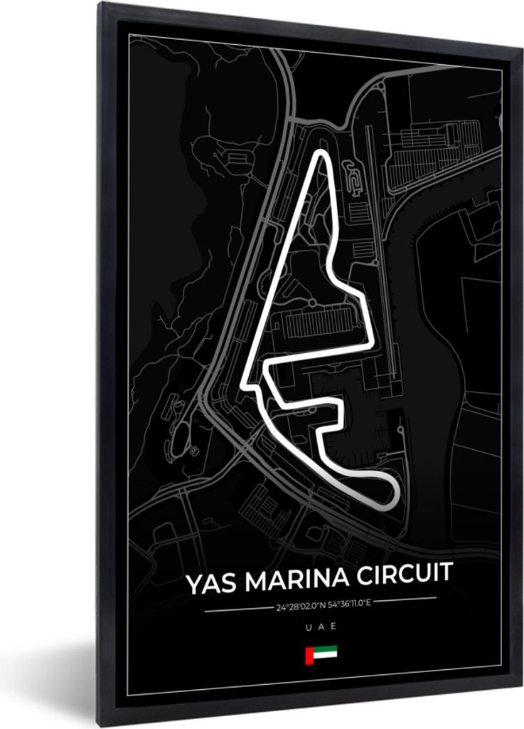 MuchoWow Gerahmtes Poster Rennstrecke - Yas Marina Circuit - Rennstrecke - F1 - Abu Dhabi - Schwarz 60x90 cm - Poster mit Schwarzem Bilderrahmen ...