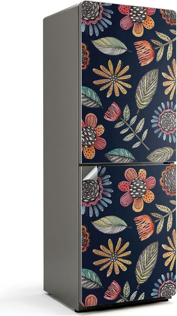 Elegantes Pflanzenmuster – Kühlschrank Aufkleber – Klebefolie Kühlschrank – Kühlschrank Nachbildung – Kühlschrankfolie selbstklebend ...