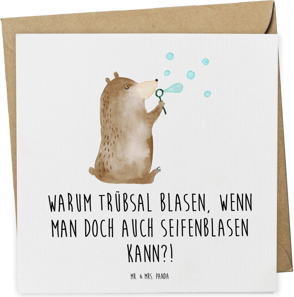 Mr. & Mrs. Panda Grußkarte Bär Seifenblasen - Weiß - Geschenk, faltkarte, Teddy, anlasskarte, Lustig Sein Glücklich Traurig Happy, Glückwunsch...