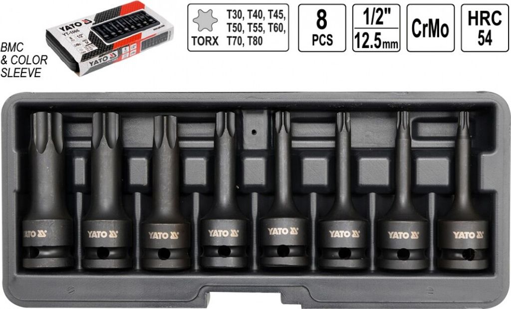YATO Set di 8 pezzi di chiavi a bussola Torx per avvitatore Immagine del prodotto 