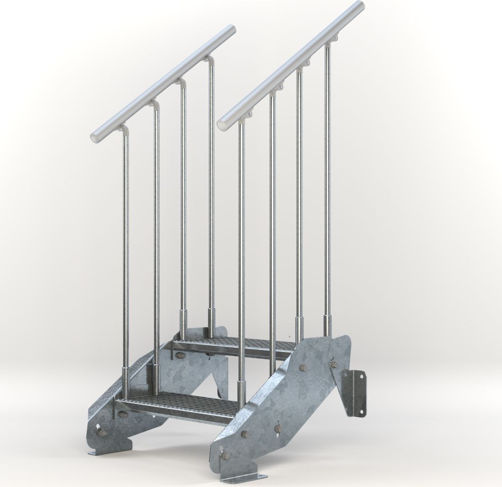 Stahltreppe 2 Stufen bis Höhe 44 cm, Laufbreite : 60 cm kein Geländer ST 1 (31 / 31 mm)