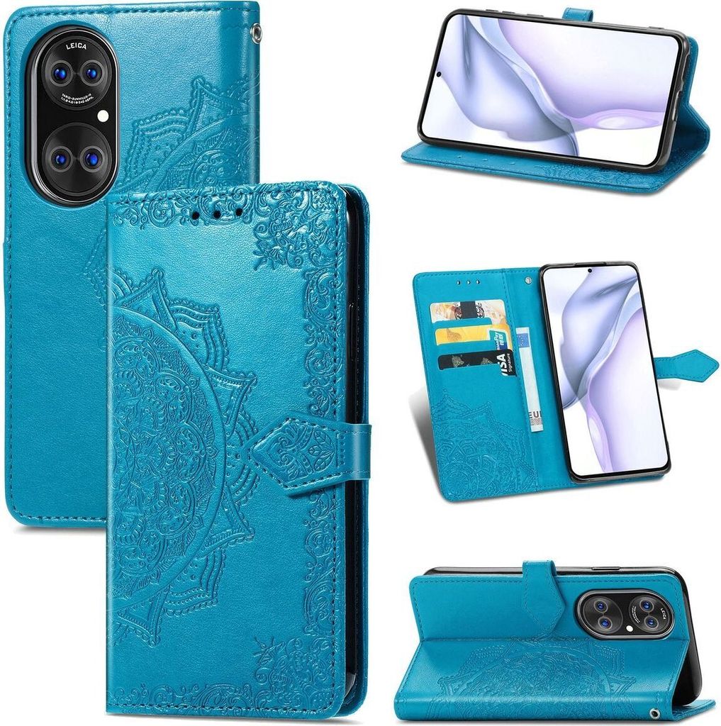König Design Hülle kompatibel mit Huawei P50 Kunstleder Handyhülle - Handy Case Blau