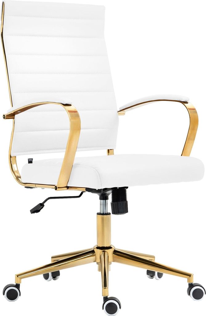 A white and gold office chair.