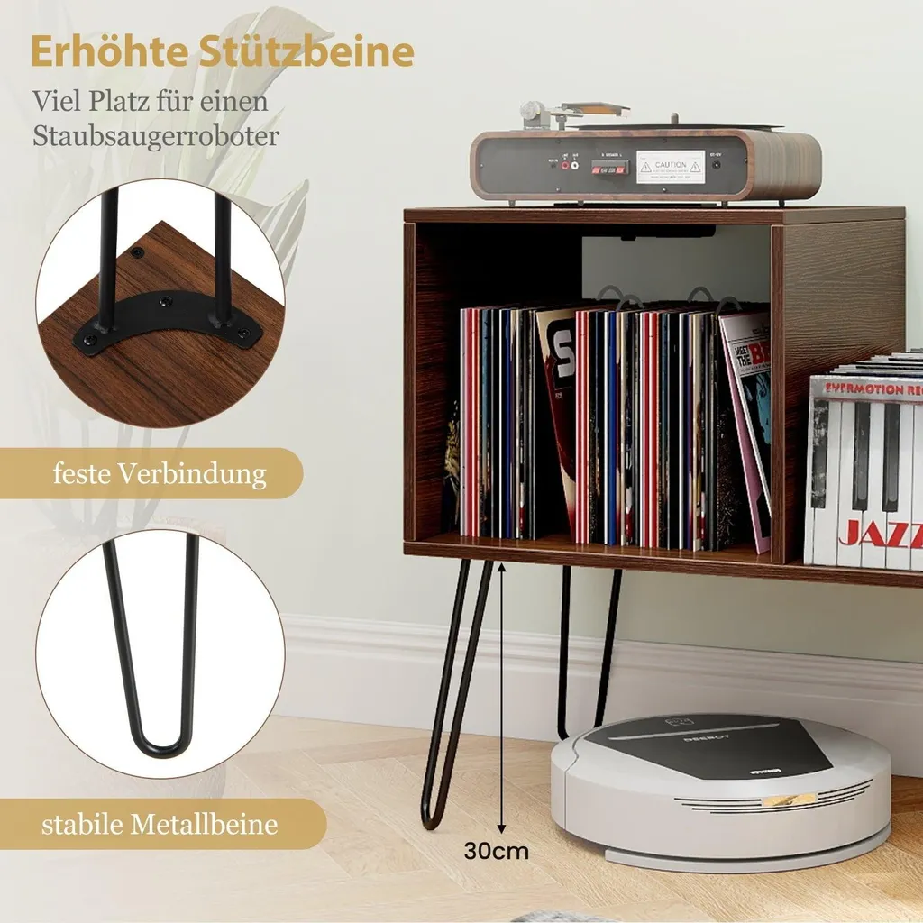Support Platine Vinyle avec Prises USB, Buffet Vintage Marron Capacité - 3