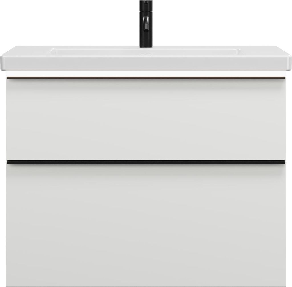 burgbad Eqio Keramik-Waschtisch inklusive Waschtischunterschrank mit LED-Beleuchtung, Breite 830mm, SEZA083F6582C0001G0252