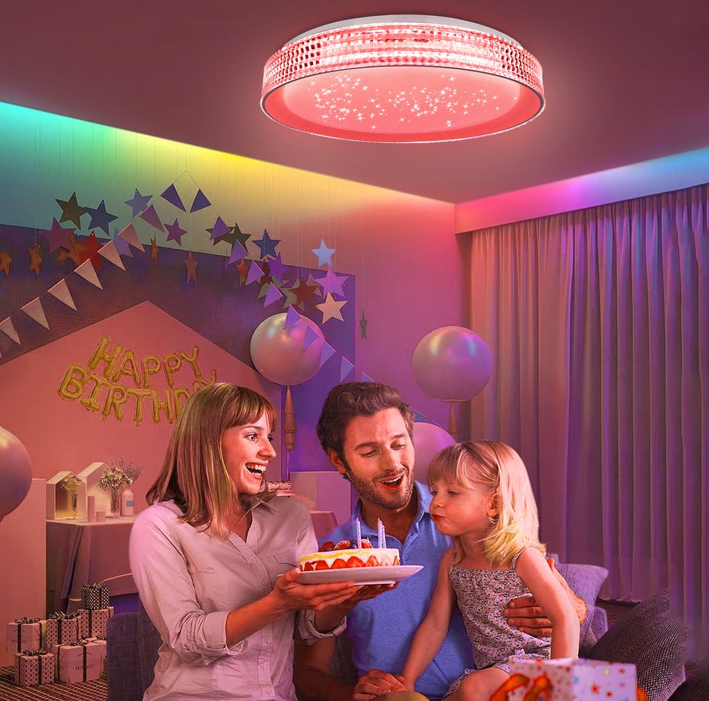 UISEBRT LED Deckenleuchte Dimmbar 60W – RGB Farbwechsel & Sternenhimmel Effekt – Mit Fernbedienung – IP44 – Für Bad, Schlafzimmer & Wohnzimmer
