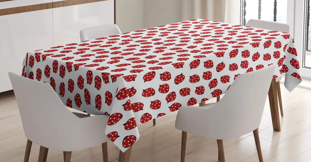 ABAKUHAUS Tovaglia con coccinelle, coccinelle a pois, adatta per interni ed esterni, lavabile, stampa chiara, non sbiadisce, 140 x 170 cm, vermiglio e bianco