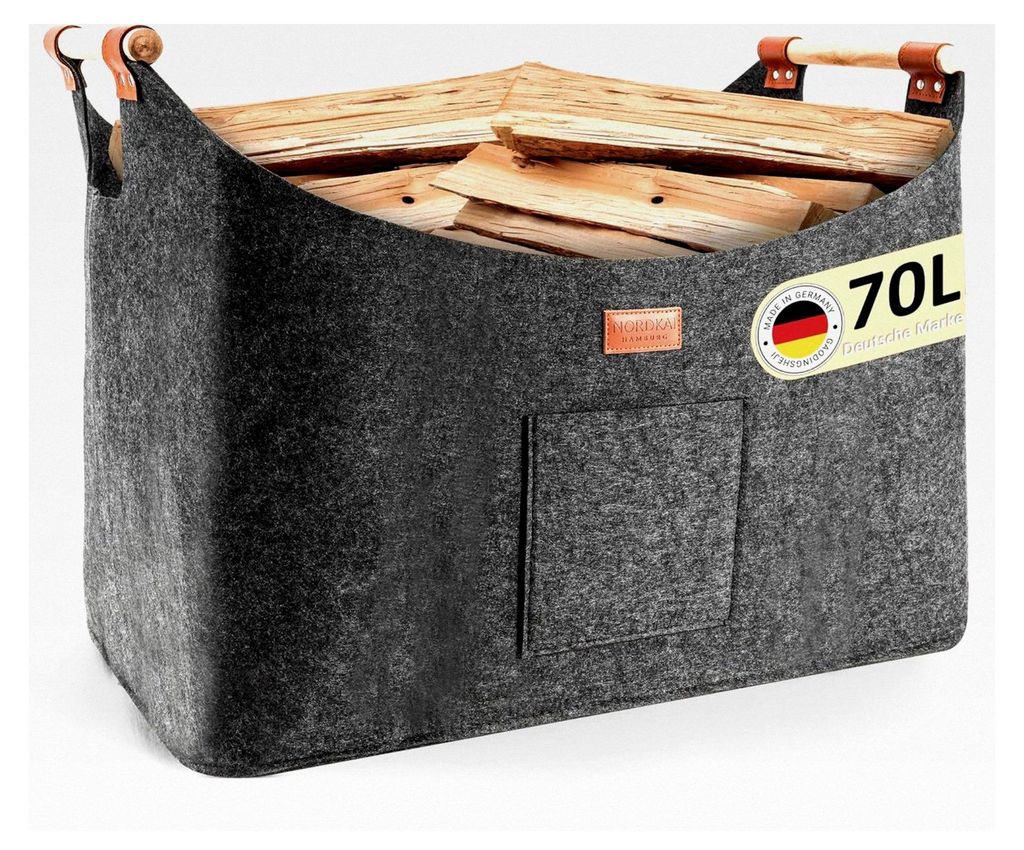 Filztasche XXL – Faltbarer Kaminholzkorb und Einkaufskorb aus hochwertigem Filz – 70L große Aufbewahrungstasche für Brennholz, Bücher, Spiel...