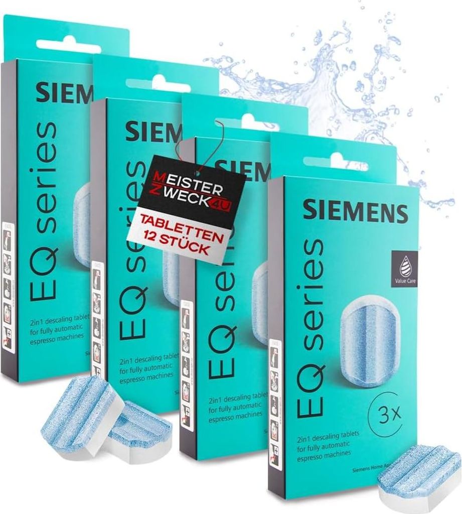 MEISTERZWECK4U - Siemens TZ80002 Entkalkungstabletten 4x3 Stück - für alle EQ & supresso Kaffeevollautomaten - Reinigung, Entkalkung von Kaffeema...