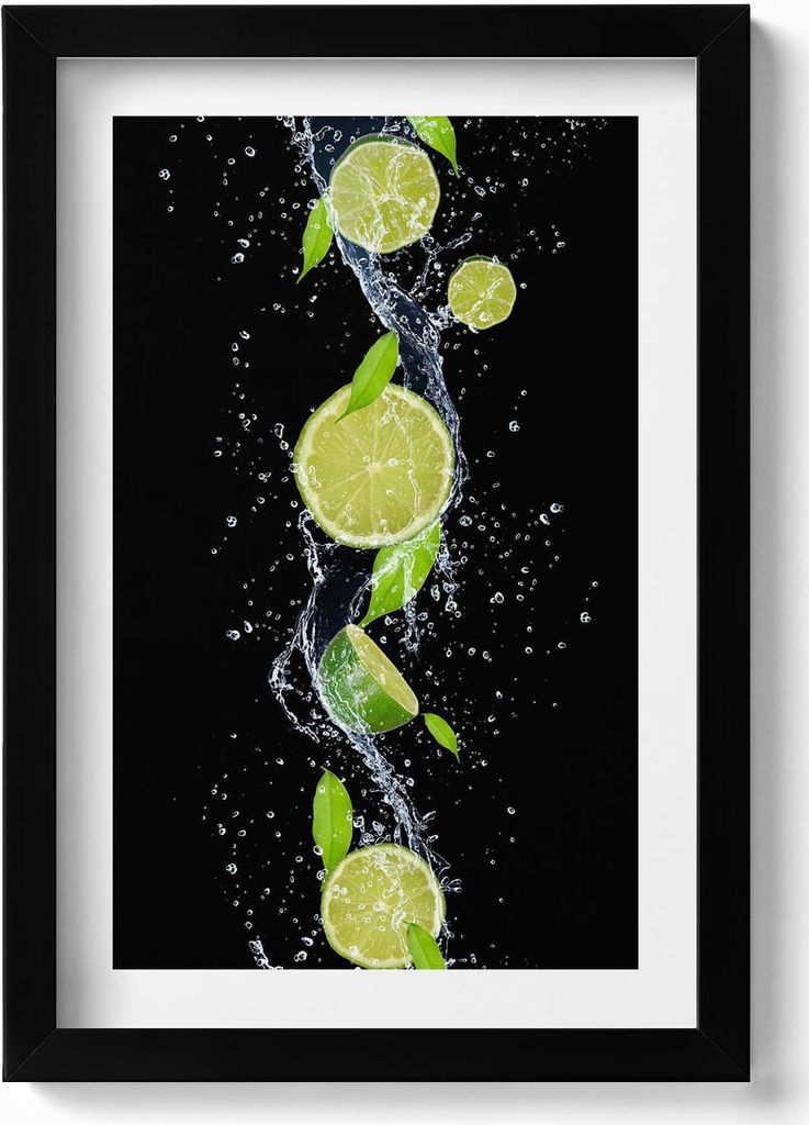 Limonen-Minze-Wasser– Wandbild mit Rahmen – Gerahmtes Bild – Wanddekoration – 20x30 cm – Schwarz