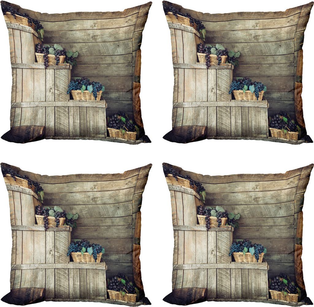 ABAKUHAUS Weinberg Kissenbezug Set (4 Stück), Holz Ivy Florals, Moderner Doppelseitiger Digitaldruck, 45 cm x 45 cm, braun Lila