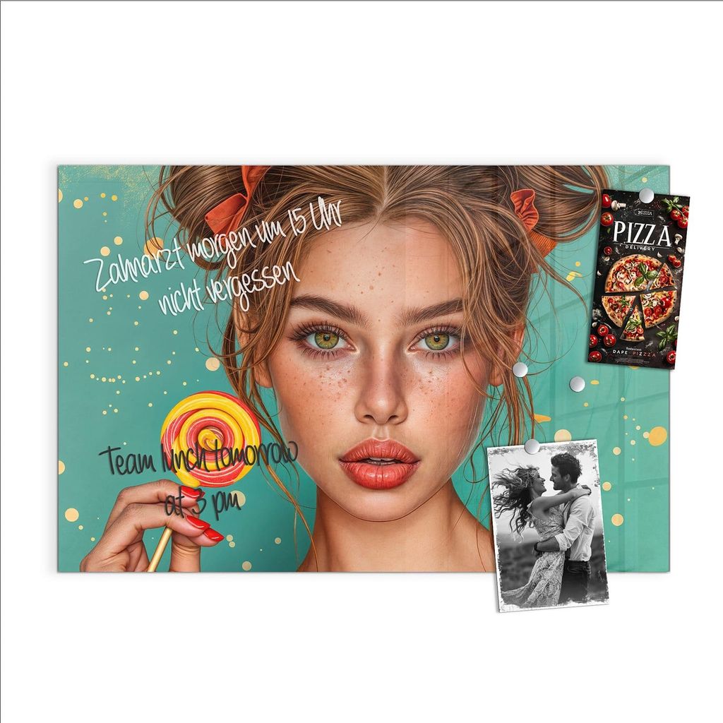 Magnettafel 60x40cm Pinnwand Whiteboard beschreibbar - Frau Mit Lollipop