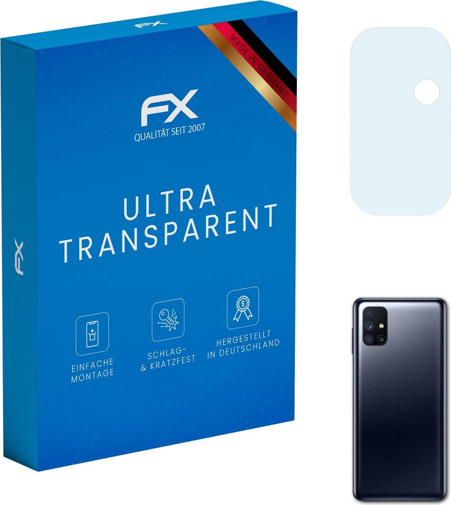 atFoliX FX-Clear 3x Schutzfolie kompatibel mit Samsung Galaxy M52 5G Lens Displayschutzfolie