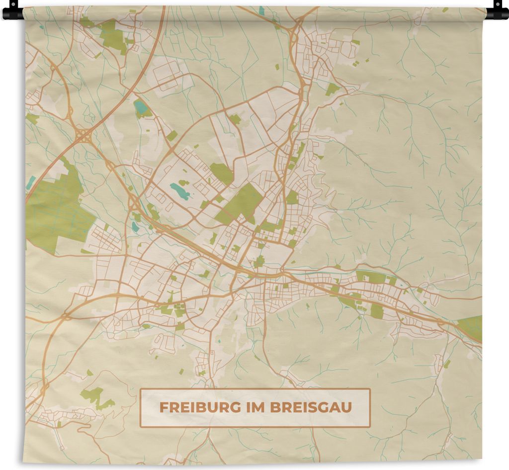 MuchoWow Wandteppich Wandbehang Freiburg im Breisgau - Karte - Vintage - Stadtplan 150x150 cm Tapisserie Dekoration Wandtuch - Wohnaccessoires - ...