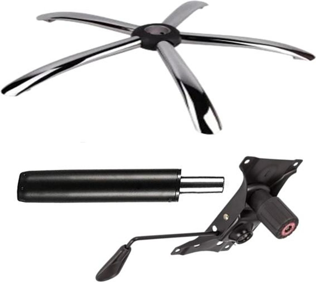 Set aus Metall-Balanceplatte 22 cm x 15 cm, Basis 60 cm und Kolbenzylinder, Gas, für Bürostühle, schwarz, 35 cm