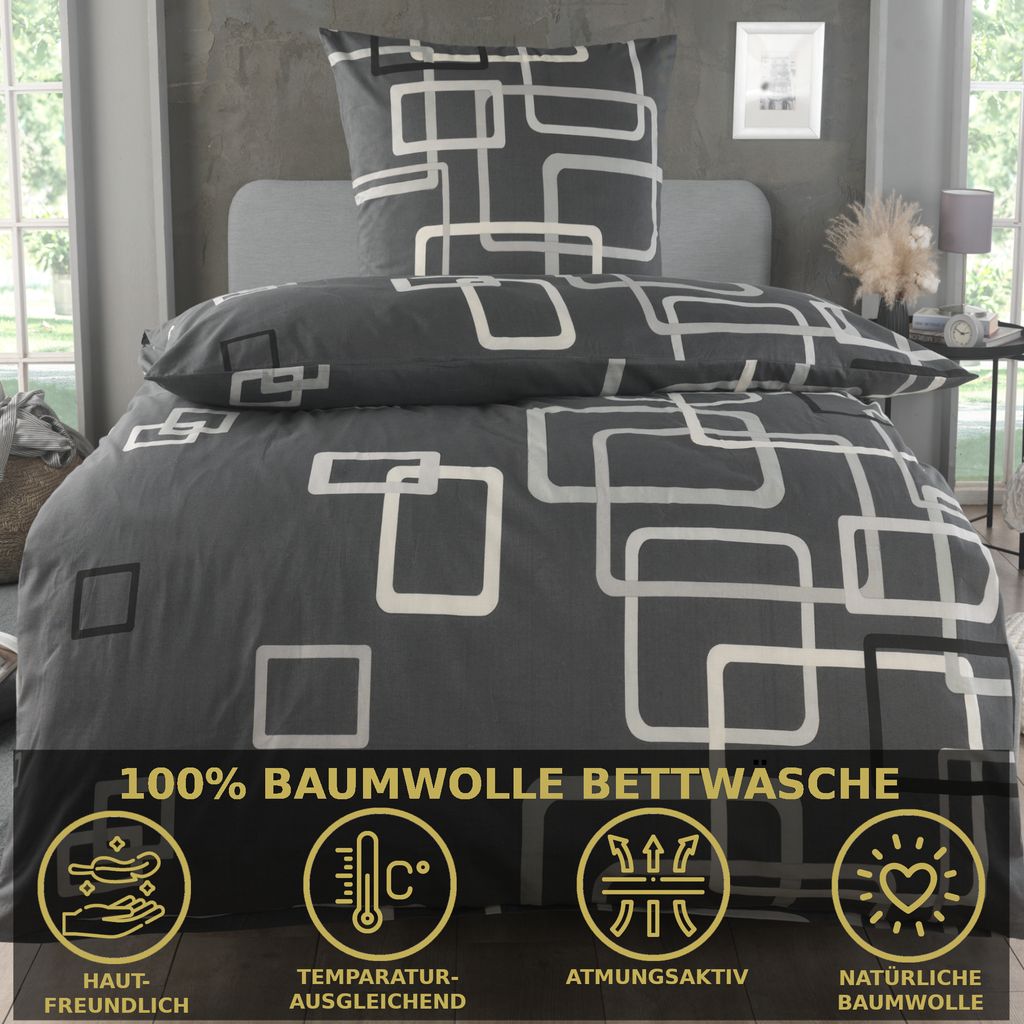 Bettwäsche 155x220 Baumwolle Sets, Karo Bettbezug 155 x 220 Produktbild 
