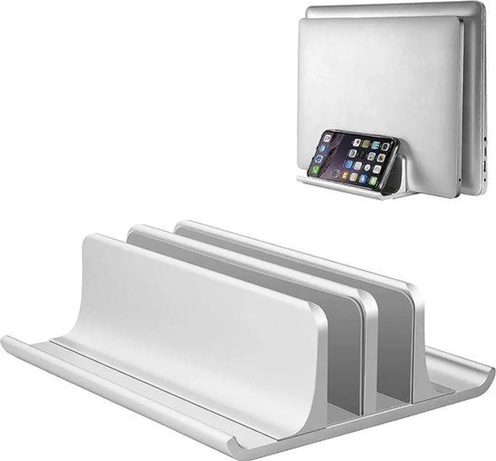 Support vertical aluminium argenté anti-encombrement pour laptop 17.3 p