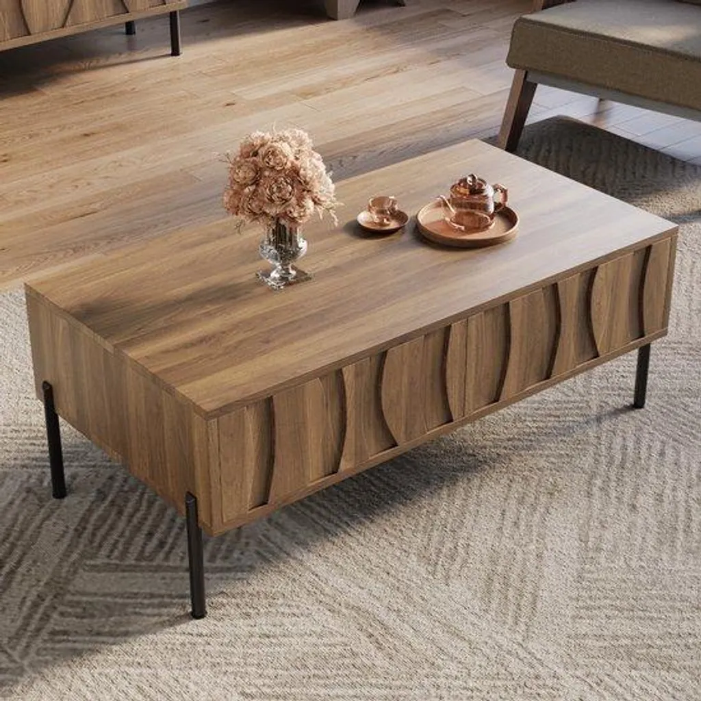 Table basse bois 105 cm pour salon - Idéale pour apéritifs et décoration
