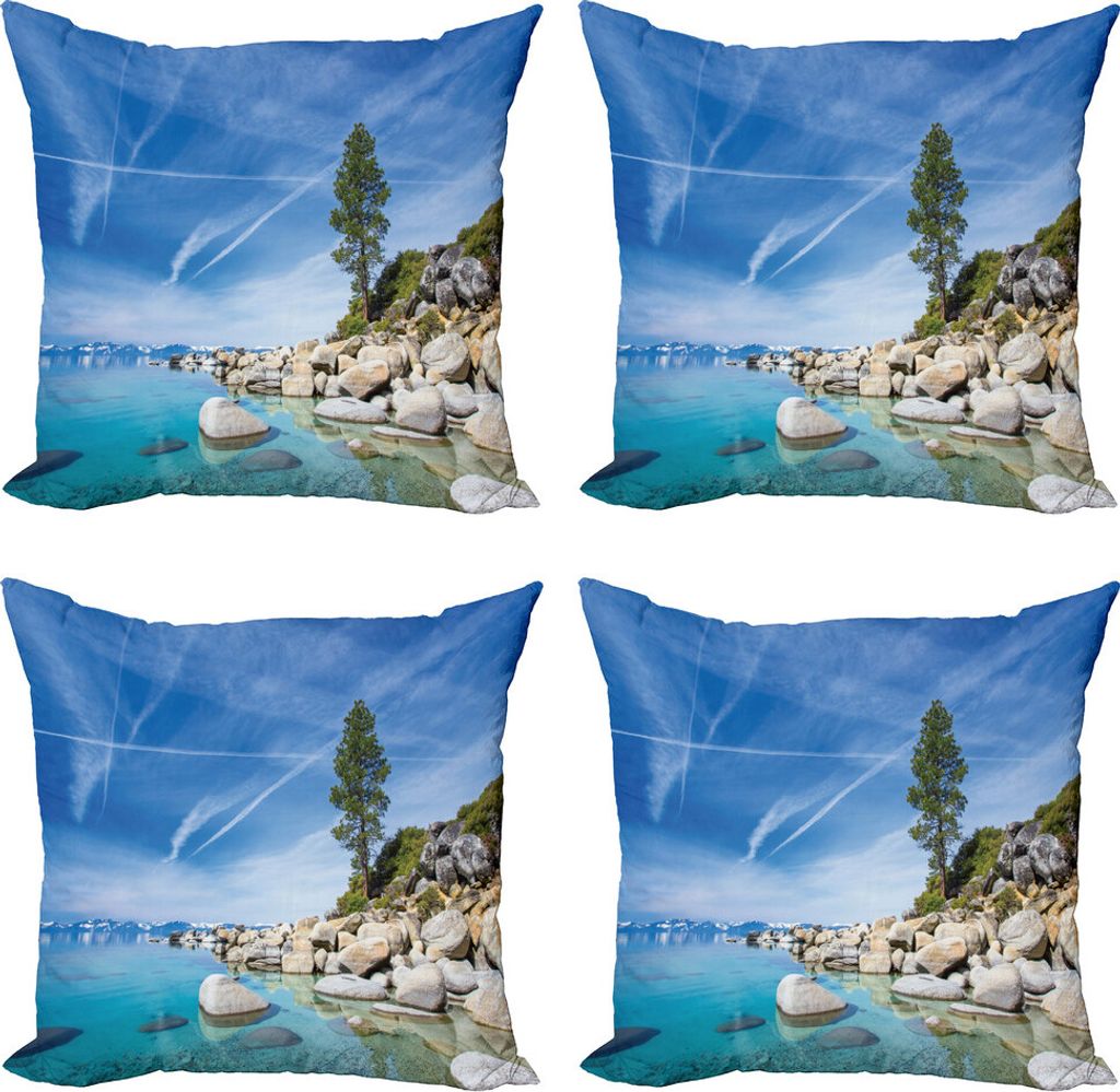 ABAKUHAUS See Kissenbezug Set (4 Stück), Seascape Lake Tahoe, Moderner Doppelseitiger Digitaldruck, 50 cm x 50 cm, Blau grau