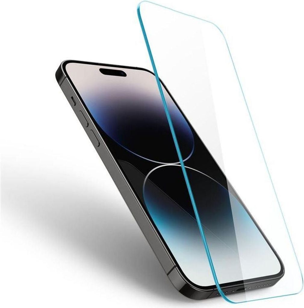 A screen protector is shown hovering over an iPhone.