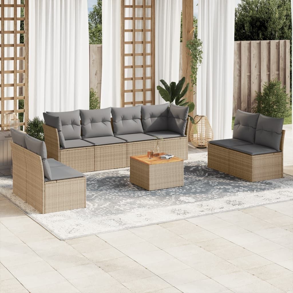 Maison Exclusive - 9-tlg. Garten-Sofagarnitur mit Kissen Beige Poly Rattan