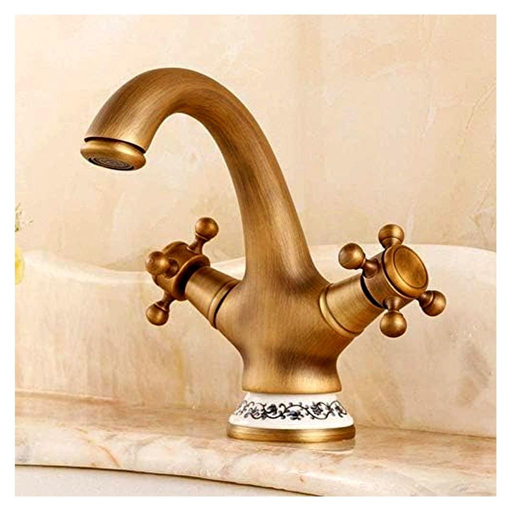 Küchenarmatur, Wasserhahn, Antik-Messing/Schwarz, Waschbecken-Wasserhahn, Einloch-Doppelgriff, Badezimmer-Waschbecken-Mischbatterie