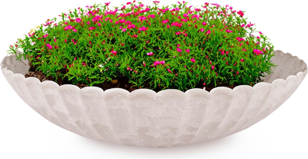 Pflanzschale für draussen Dekoschale rund sand beige marmoriert 35 cm